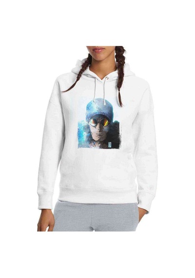 Anime One Piece Roronoa Baskılı Beyaz Kadın Kapşonlu Sweatshirt
