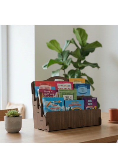 Carry Montessori 4 Raflı Ahşap Mini Kitaplık -çocuk Odası Kitaplık Ceviz Renk Diğer