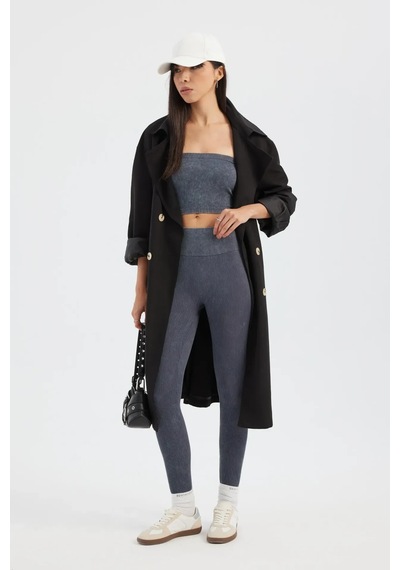 Hiccup Asit Yıkanmış Straplez Nervürlü Crop Top Arduvaz Grisi
