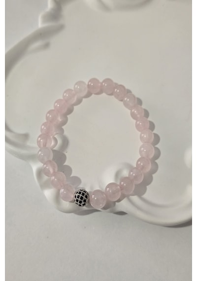 Sertifikalı 8 Mm Zirkon Taşı, Pembe Kuvars Doğaltaş Bileklik Açık Pembe