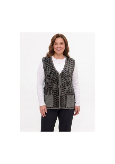 Onno Style Women Çelik Örgü Klasik Leopar Desen Triko Yelek Gri