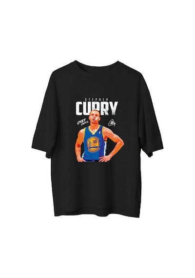 Paybuy Erkek Oversize Basketbol Sporcusu Şef Yemeği Baskılı Retro Tişört Siyah