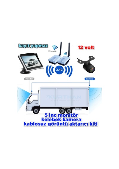 Wifi Görüntü Aktarıcı+5 İnç Monitör+ Kelebek Kamera Seti 12 Volt
