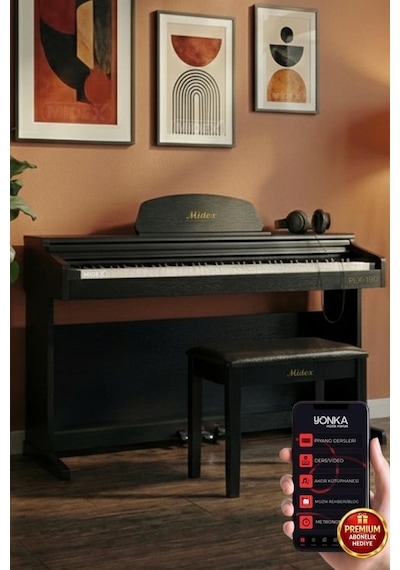 Midex PLX-190BK 88 Tuşlu Siyah Tuş Hassasiyetli Çekiç Aksiyonlu Piyano