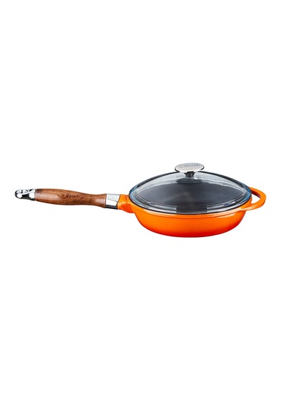 Lava Döküm Kızartma Tavası Ahşap Kulplu Cam Kapaklı Çap(Ø)24cm