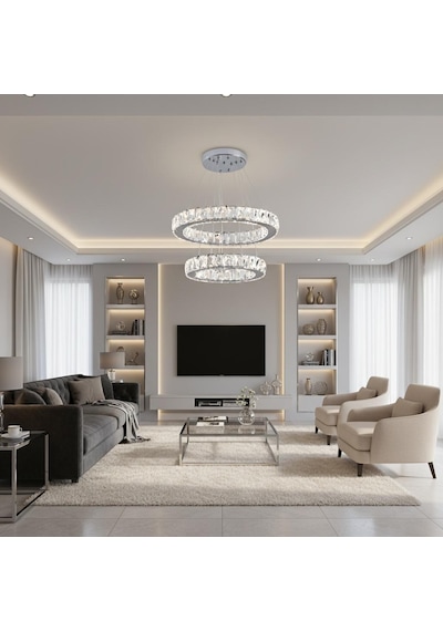 Kristal 2 Katlı Uzaktan Kumandalı 20-30 Cm Avize Krom