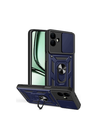 Subutu Galaxy A07 Kılıf Magnetik Standlı Kamera Korumalı Zore Sürgülü Vega Kapak - Mavi Mavi