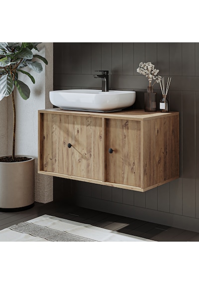 Gusto Ayaksız Oval Lavabolu Mdf 90 Cm Çekmeceli Banyo Dolabı Atl Atlantik Çam
