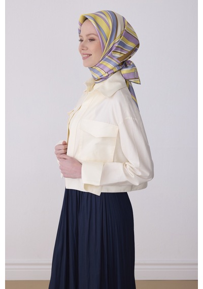 Belli Geometrik Desen İpek Twill Eşarp - 2026 İlkbahar-yaz T 4311 Leylak