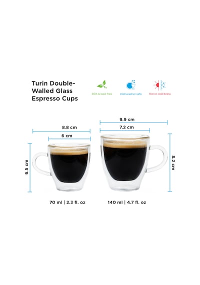 Grosche Turin Çift Cidarlı Espresso Bardağı 2 X 70 ML