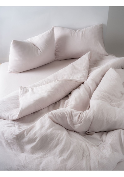 Strausshome Premium Müsli Nevresim Seti Tek Kişilik 140x200cm 50x70cm Yastık %100 Pamuk Krem