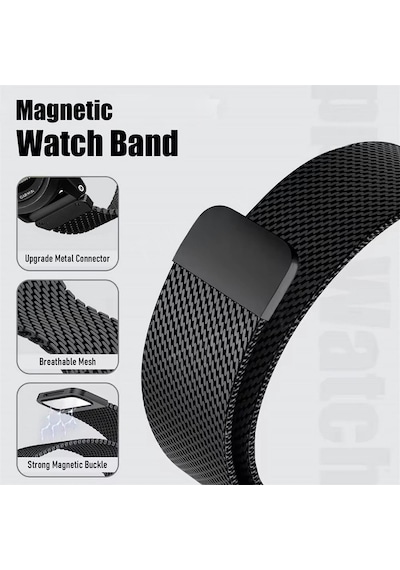 Caseonn Garmin Fenix 7 Kordon Quickfit Manyetik Metal Hasır Yedek Kayış Siyah