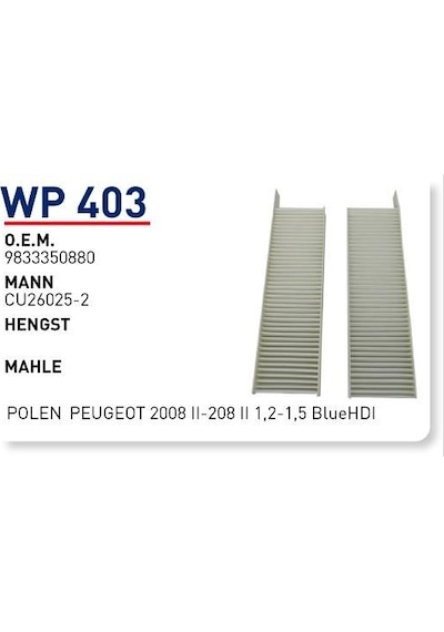 WUNDER WP403 Polen Filtresi Peugeot 2008 II-208 II 1,2-1,5 Bluehdi