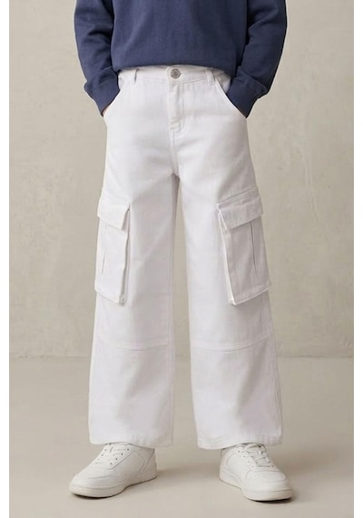 Escabel Kız Çocuk Gabardin Pantolon Kargo Cep Detaylı 5-9 Yaş, Beyaz