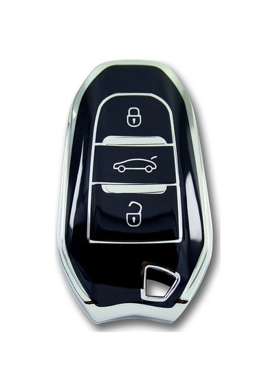 Peugeot 5008 3008 Citroen C3 C4 Smart Uyumlu Kumanda Kabı Kılıfı Oto Anahtarlık Siyah-Gümüş