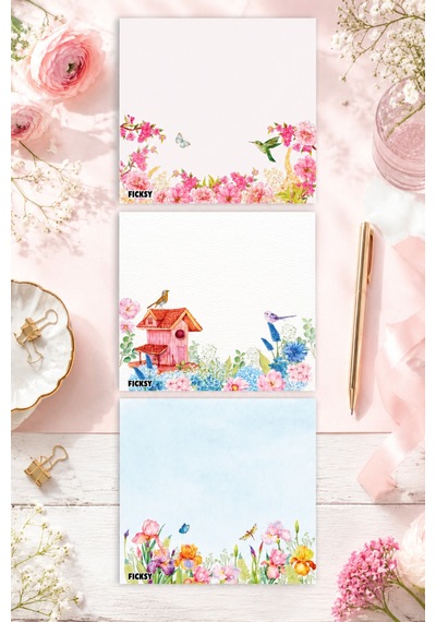 Çiçek Bloknot - 9 9 Cm Ebat- 50 Yaprak - Notepad - Memopad - Çizgisiz Not Kağıdı- To Do List - 3541
