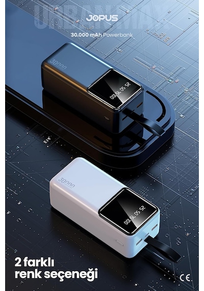 30000mah Powerbank Lcd Ekranlı Taşıma Askılı Güçlü Taşınabilir Şarj Cihazı Siyah, 17500