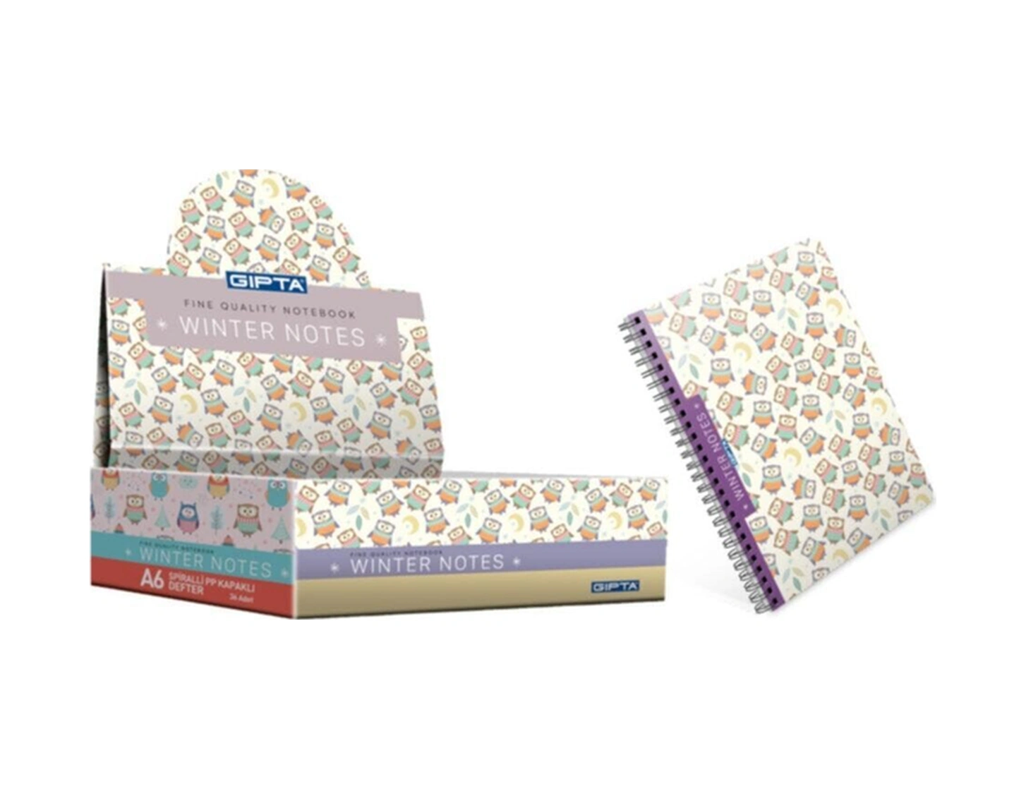 80 Yaprak A6 Winter Spiralli Ofset Plastik Kapak Çizgili Defter 3206 Karışık