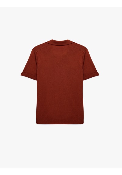 Koton Regular Fit Kısa Kollu Keten Karışımlı Polo Yaka Triko Tişört Kiremit 6sam70030ht