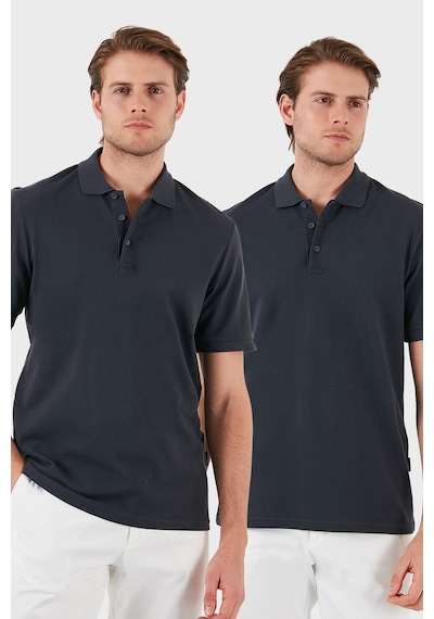 Buratti Pamuk Regular Fit Düğmeli 2'Li Paket Erkek Polo Yaka T Shirt 5902127S2 Antrasit-Antrasit