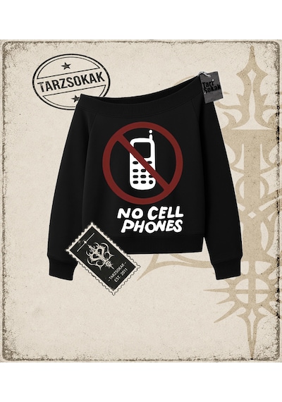 Tarzsokak Gotik & Grunge Streetwear No Cell Phones Kayık Yaka Sweatshirt Siyah Tarzsokak Gotik & Grunge Streetwear No Cell Phones Kayık Yaka Sweatshirt Siyah