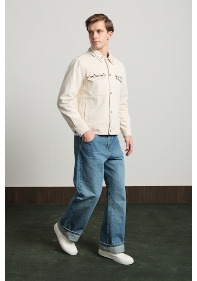 Danger Erkek Nakışlı Denim Ceket Bej
