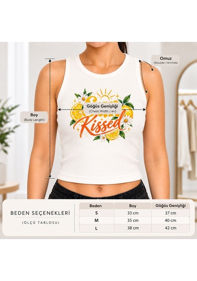 Bk Gift Sıfır Kol Fitilli Crop Bluz - Esnek Likralı Günlük Crop-2 Beyaz