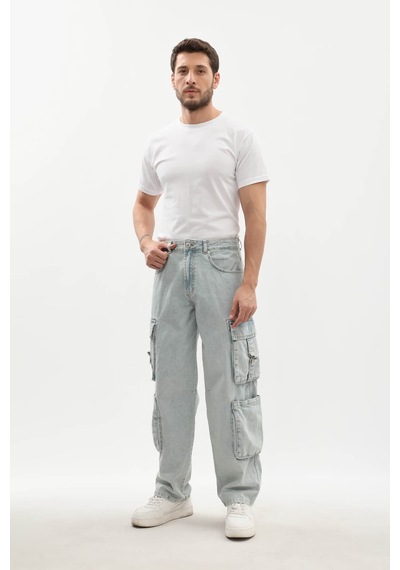Banny Jeans Erkek Kargo Cepli Jean Pantolon Buz Mavisi