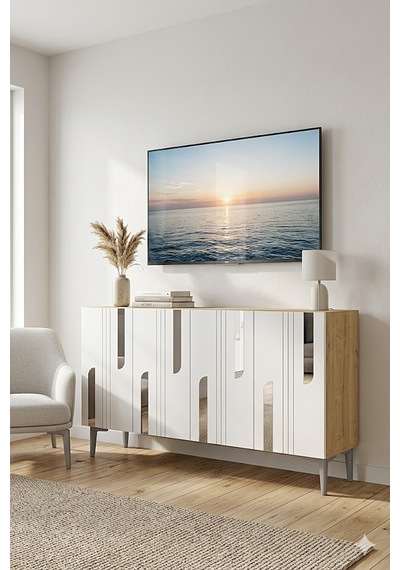 Ka1231ds Nota Konsol Ve Tv Sehpası Safirmeşe-beyaz-silver 120cm
