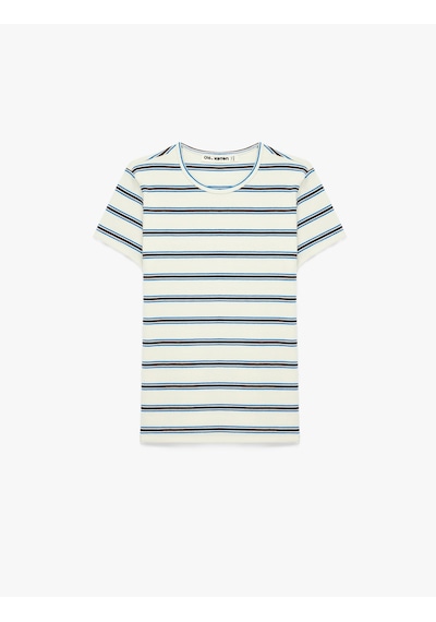 Koton Çizgili Pamuklu Bisiklet Yaka Kısa Kollu Slim Fit Tişört Mavi Çizgili 6sal10537ık