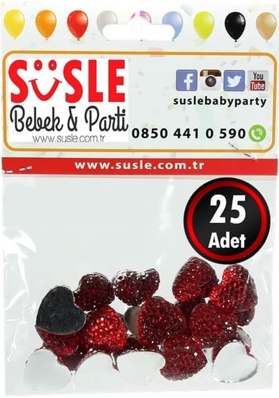 Polyester Kalp Fiyonk, 1,3 Cm - 25 Adet - Kırmızı 1+