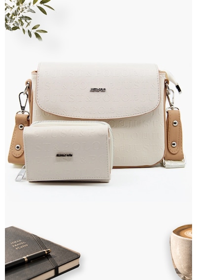 Just Polo Krem 1002 Yeni Sezon Kolon Askili 4 Bolmeli Kadin Omuz Cantasi 21x16cm 4062 Mat Krem