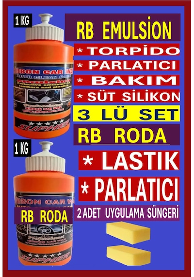 3 Lü Set Torpido Parlatıcı Süt Sülükon 1 Kg+lastik Parlatıcı 1 Kg + 2 Ad Uygulama Süngeri