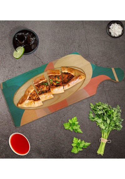 Bk Gift Modern Art Tasarımlı Dikdörtgen Şeklinde Doğal Ahşap Servis Ve Sunum Tabağı Model 10