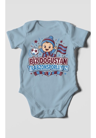 Morivokids Biz Doğuştan Trabzonsporluyum Kısa Kollu Bebek Body %100 Pamuk Bebe Mavisi