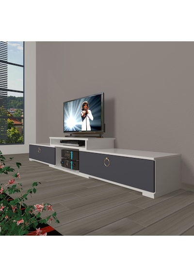 Decoraktiv Flex 4 Mdf Gold Tv Ünitesi Tv Sehpası Beyaz - Antrasit