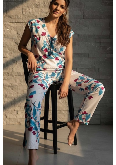 Relax Mode Kadın Palmiye Desen Takım - 26042r Renkli