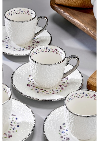 Cooker Royal Bloom 6 Kişilik 180 Ml Porselen Duble Çay Ve Kahve Fincan Takımı Ckr3808 Gümüş