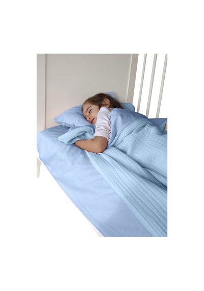 %100 Pamuk Muslin-akfil Bebek Nevresim Takımı Çift Yönlü Mavi