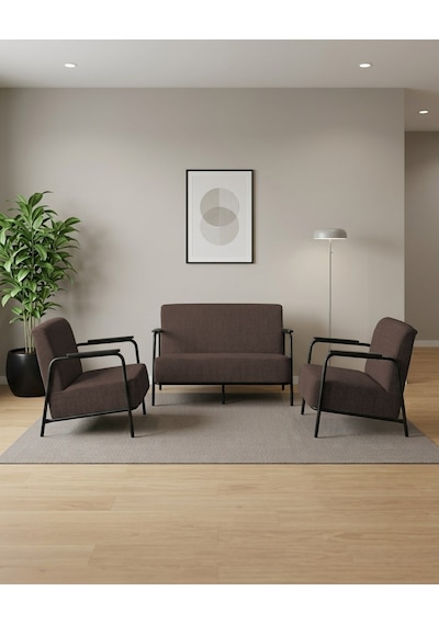 Atlas 2+1+1 Dokuma Kumaş Ofis Cafe Bekleme Koltuk Takımı Siyah Metal Acı Kahve Kahverengi Atlas 2+1+1 Dokuma Kumaş Ofis Cafe Bekleme Koltuk Takımı Siyah Metal Acı Kahve Kahverengi