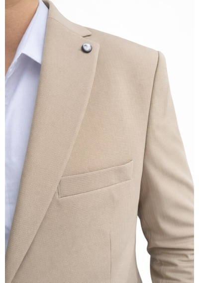 Plus Scorpion Erkek Slim Fit Çift Düğme Çift Yırtmaçlı Blazer Ceket Premium Dokulu Kumaş Bej