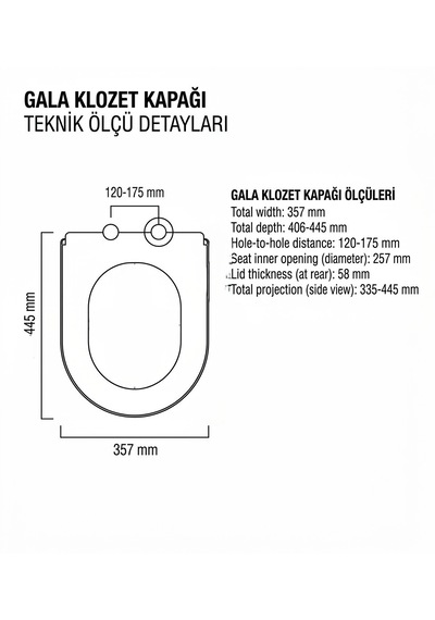 Gala Yavaş Kapanan Klozet Kapağı Soft Close Tak Çıkar Kolay Montaj Beyaz