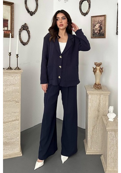 Lacivert Oversize Müslin Takım