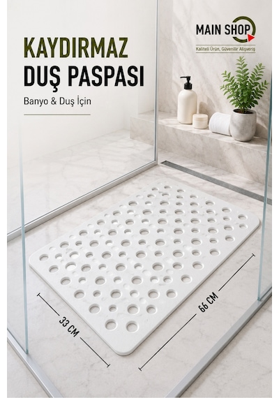 Mainshop Kaydırmaz Duşakabin Banyo Ve Duş Paspası 66 Adet Vantuzla Yapışır 33 X 66 Cm M-141 Beyaz