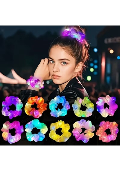 Pembe Renk Led Işıklı Lastikli Saç Tokası - 3 Modlu Festival Parti Saç Tokası