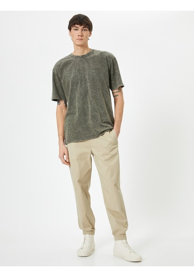 Koton Jogger Pantolon Slim Fit Beli Bağcıklı Cep Detaylı Bej 4sam40087hw Ekru