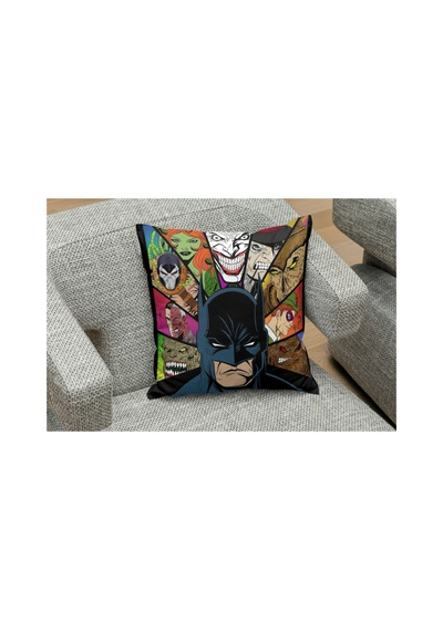 Badman And Bads Desenli Kare Yastık Kılıfı Çok Renkli