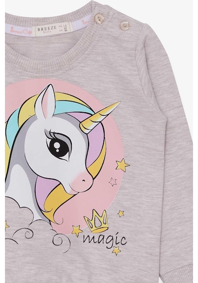 Breeze Kız Çocuk Sweatshirt Baskılı Unicorn 1.5-5 Yaş, Bej Melanj-bej Melanj Bej Melanj