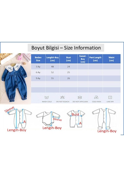 Baby Mod Fistolu Bebe Yaka %100 Pamuk Denim Kız Bebek Kot Tulum Mavi