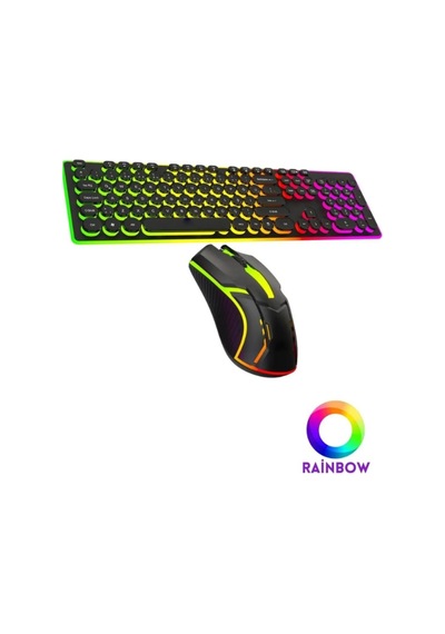 Miaxtreme Siyah Usb Gökkuşağı Zemin Aydınlatmalı Q Klavye + Mouse Set Bkb8